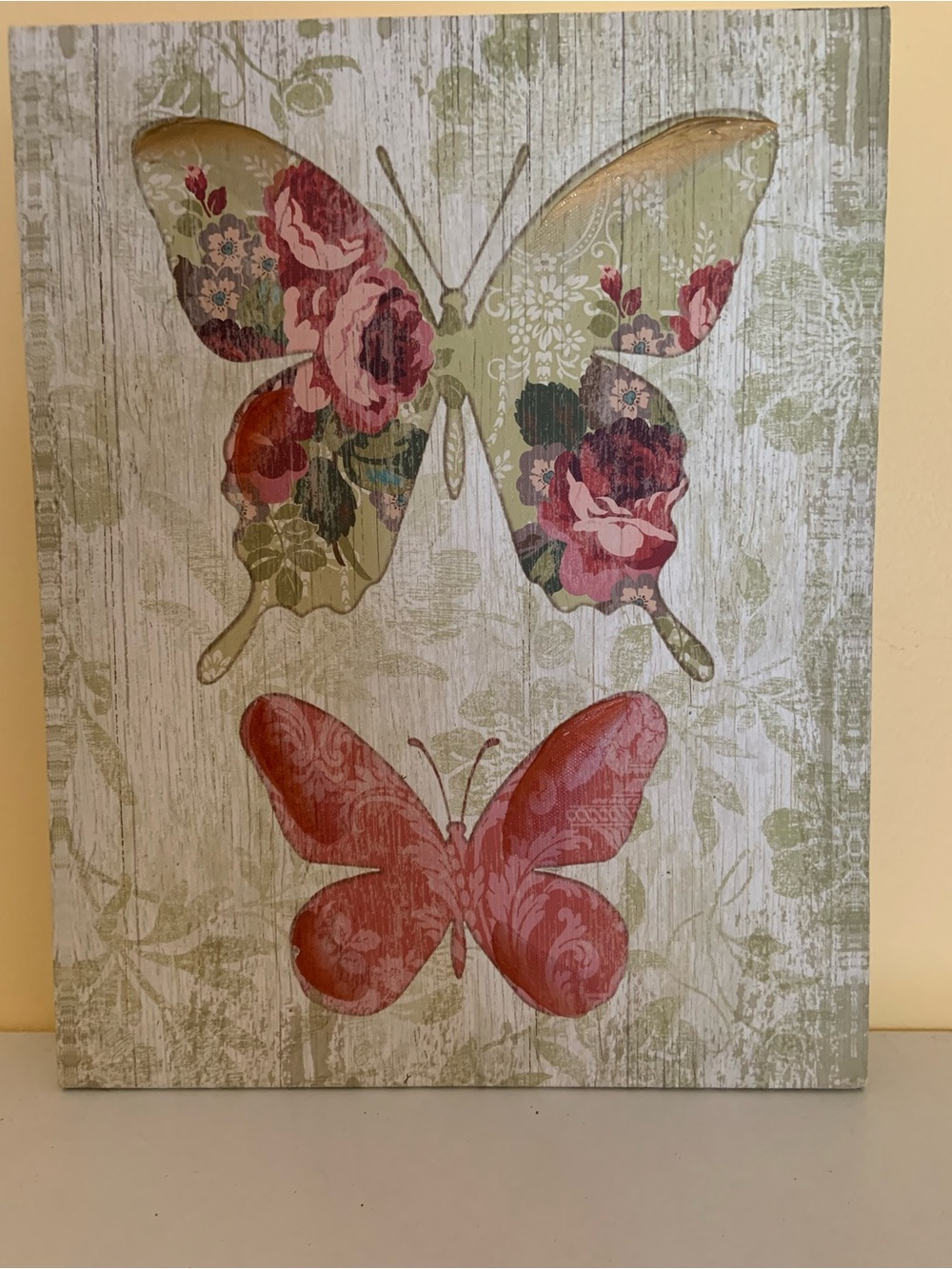 Floral Butterfly Wall Art Print - Pink & Green